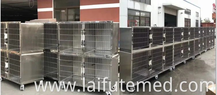 Factory Price Animal Veterinary Pet Cages Stainless Steel Vet Cat Cage with Wheels and Tray Oxygen Cage